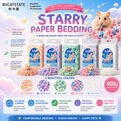 BUCATSTATE Hamster Starry Sky Paper Bedding 400g – Ultra-Fluffy, Dust-Free & Highly Absorbent Small Pet Bedding