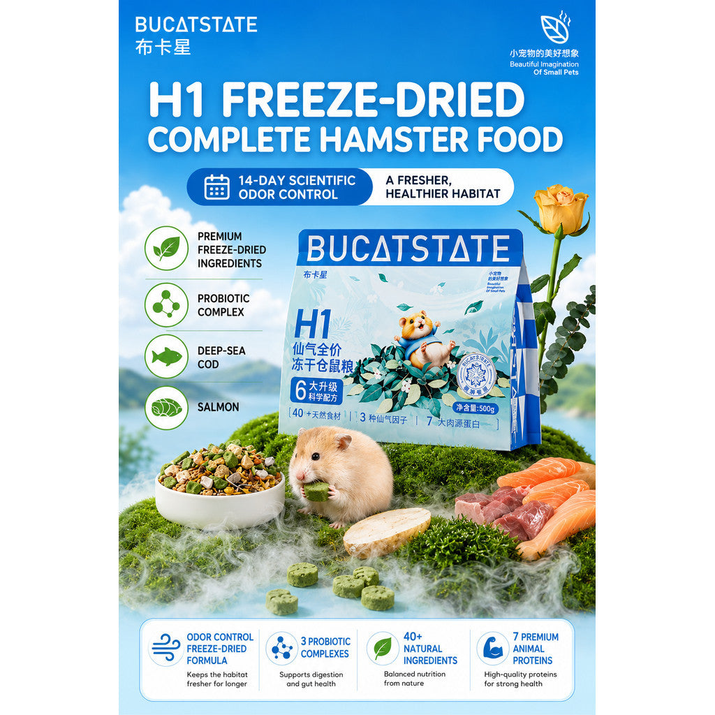 BUCATSTATE H1 | H2 Freeze-Dried Complete Hamster Food with Premium Freeze-Dried Ingredients Probiotic Complex