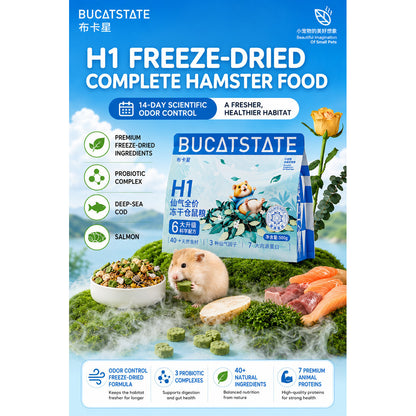 BUCATSTATE H1 | H2 Freeze-Dried Complete Hamster Food with Premium Freeze-Dried Ingredients Probiotic Complex