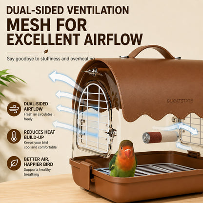 BUCATSTATE Portable Bird & Small Pet Carrier Cage – Green Leather Edition | Transparent Travel Cage