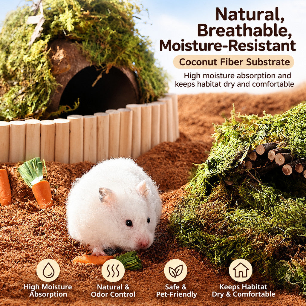 BUCATSTATE Coconut Husk Substrate 4L – Natural Burrowing Bedding for Hamsters, Reptiles & Small Pets