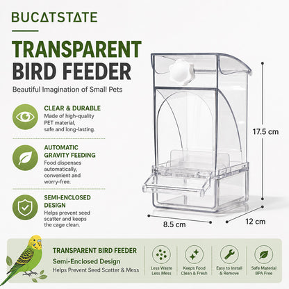 BUCATSTATE Premium Automatic Bird Feeder | Gravity Feeding | Seed Hull Catcher | Budgie Cockatiel Lovebird