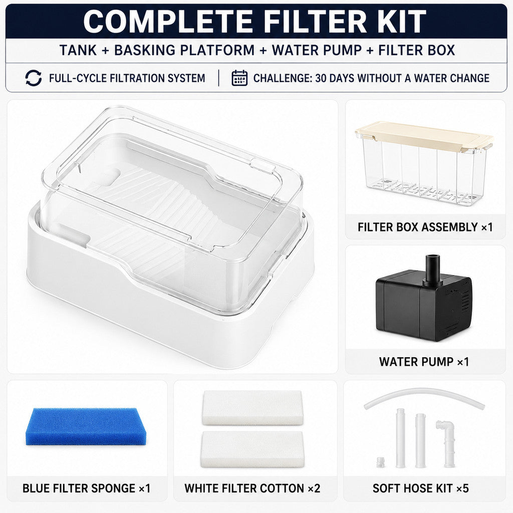 BUCATSTATE Turtle Habitat Tank with Built-in Filtration System Basking Platform & Clear Cover–Leak-Proof Turtle Aquarium