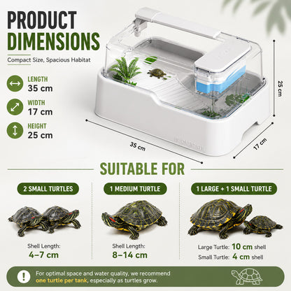 BUCATSTATE Turtle Habitat Tank with Built-in Filtration System Basking Platform & Clear Cover–Leak-Proof Turtle Aquarium