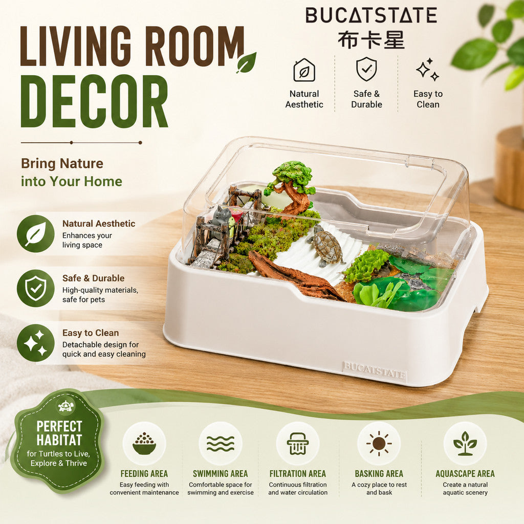 BUCATSTATE Turtle Habitat Tank with Built-in Filtration System Basking Platform & Clear Cover–Leak-Proof Turtle Aquarium