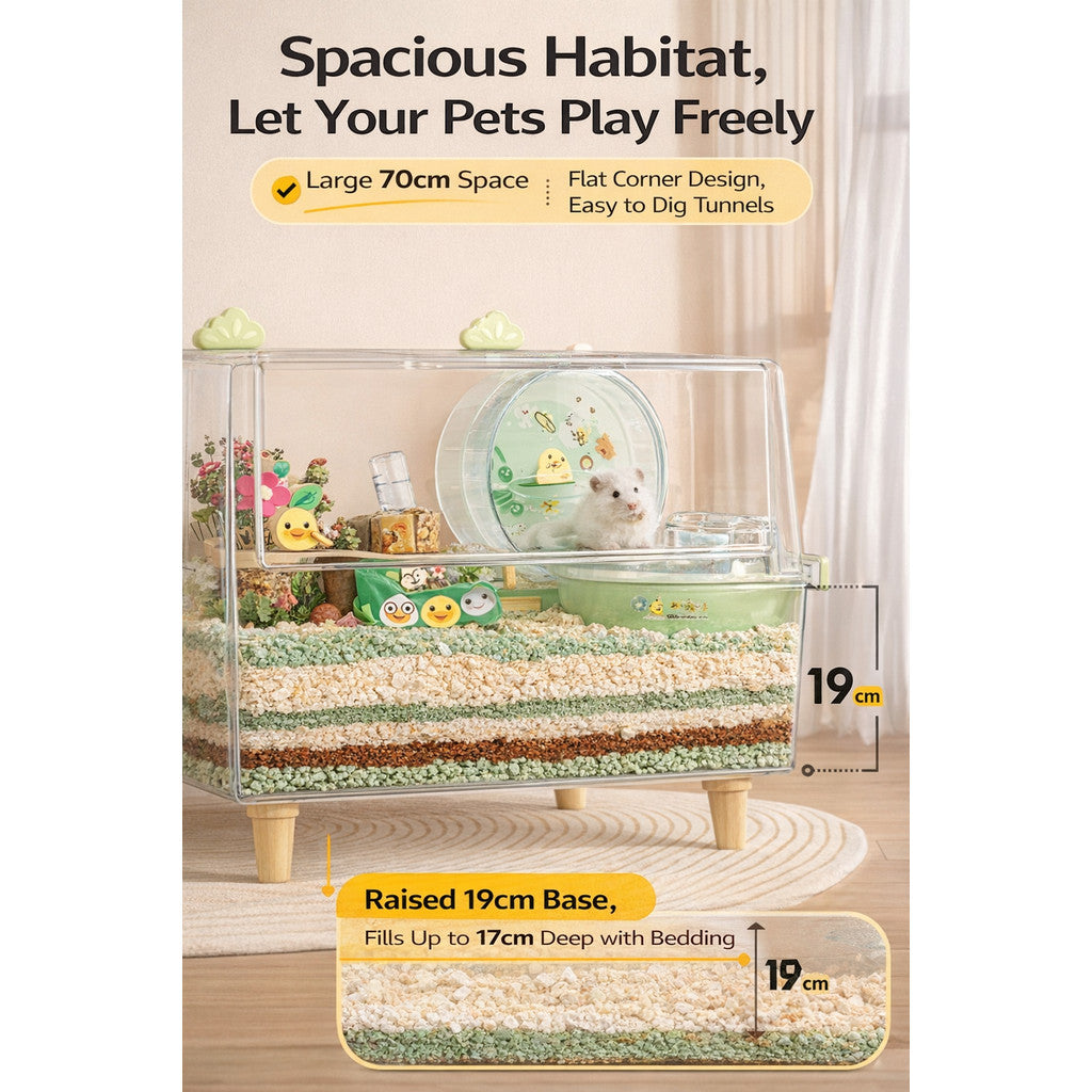 70cm Bucatstate Hamster Cage Acrylic Transparent Crystal Cute Extra Large Luxury Villa Syrian Dwarf Hamster