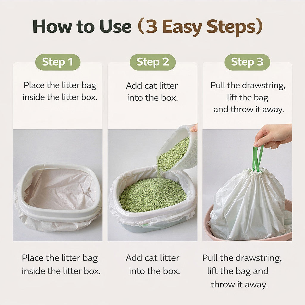 Cat Litter Trash Bags - Drawstring Cat Toilet Disposable Bag, Thickened Drawstring Type Trash Bag, Available In All Size