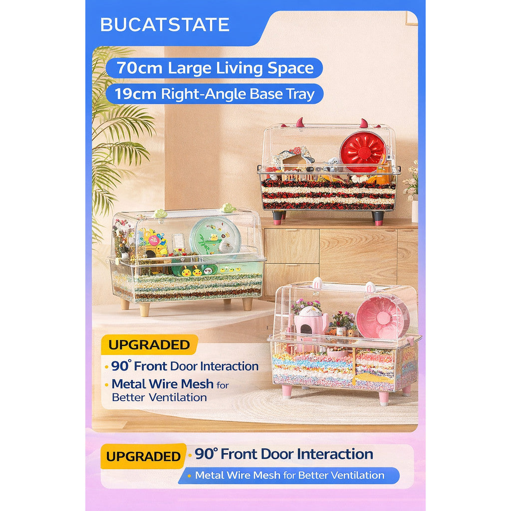 70cm Bucatstate Hamster Cage Acrylic Transparent Crystal Cute Extra Large Luxury Villa Syrian Dwarf