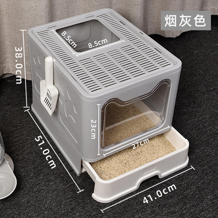 CAT LITTER BOX / FULLY ENCLOSED / ANTI SPLASH / LARGE DEODORANT DRAWER TYPE