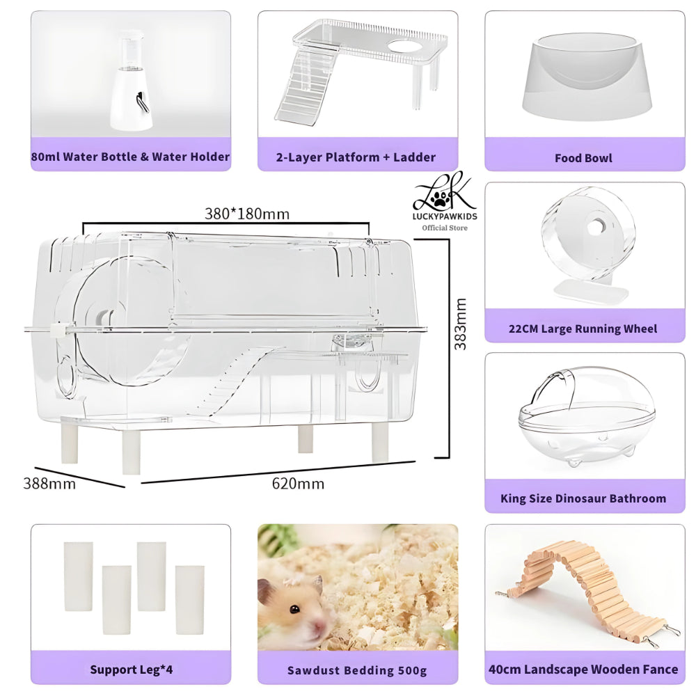 Hamster Cage Transparent Acrylic 43/50/62/70/75/88/100CM