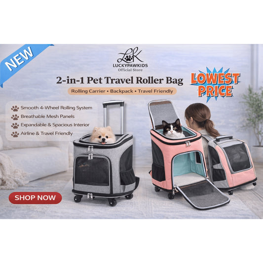 Pets Travel Roller Bag 2 In 1 / Carrier Backpack