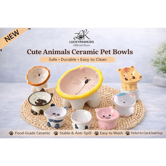 Ceramic Pet Bowl For Dog Cat With Cute Animals Design Feeders Bowls High Quality For Your Lovely Fur Kids