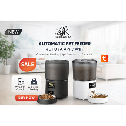 Automatic Pet Cat, Dog Feeder 4L Tuya APP Remote WIFI Smart Pet Feeder Distribution Does Not Get Food Stuck